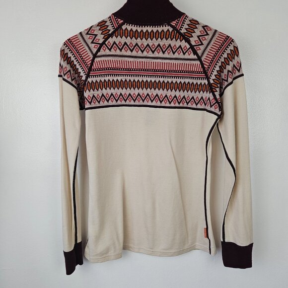 Kari Traa Lokke Half Zip Base Layer Pullover Top Sz L Ivory Burgundy Fair Isle‎ - Picture 8 of 9